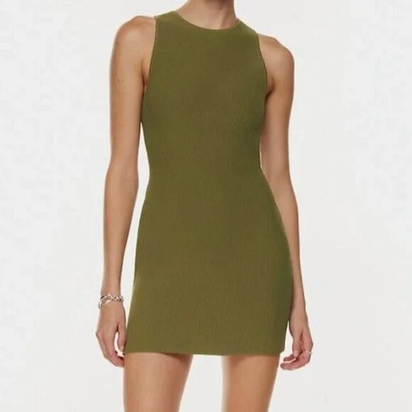 Aritzia Dresses & Skirts - Aritzia Babaton Sculpt Racer Knit Mini Dress Fern Olive Green Size XL